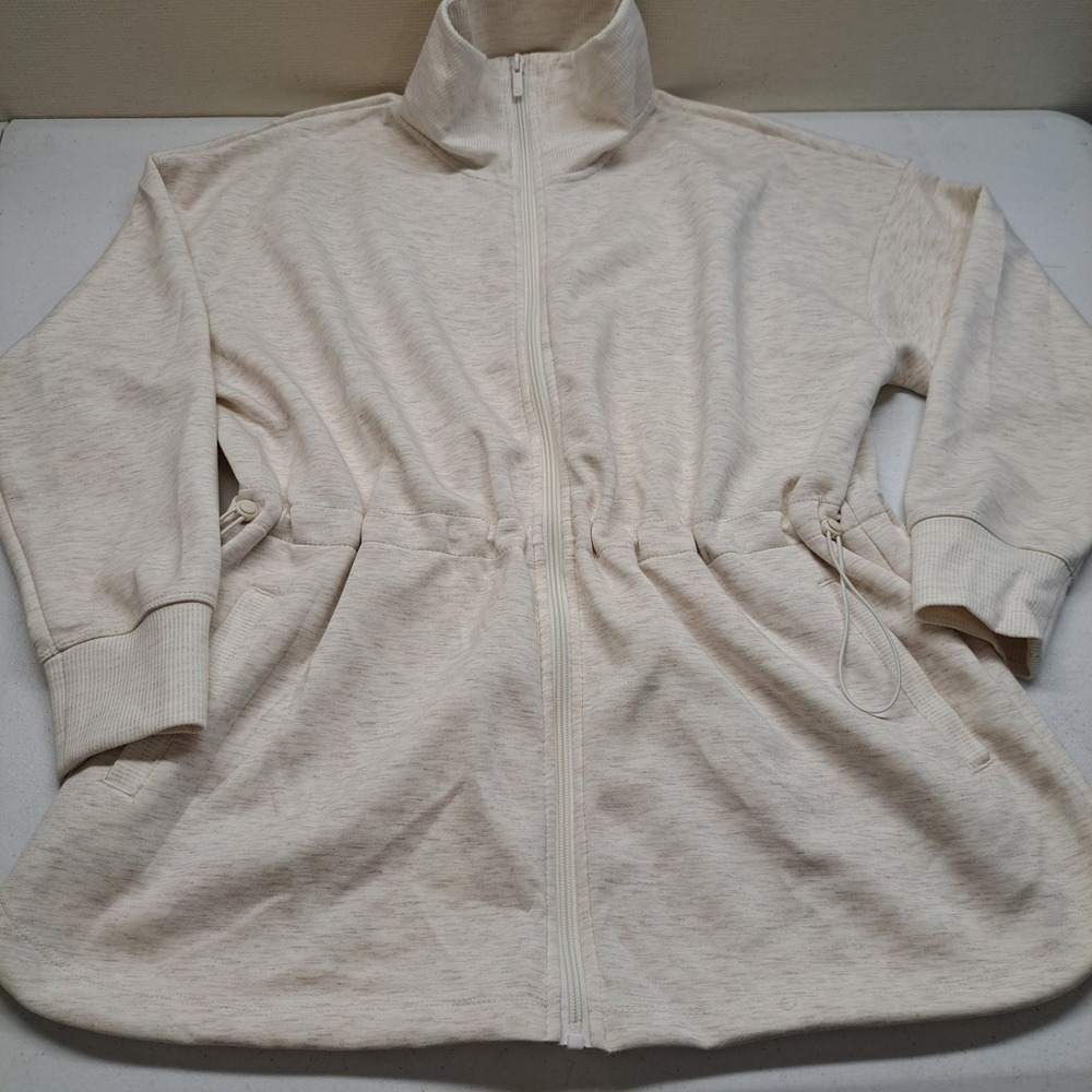 All in Motion Womens Jacket L Cream Zip Up Drawstring Waist Athleisure 1982-320